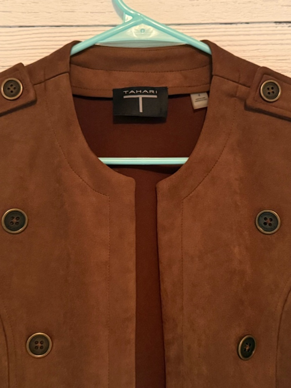 Tahari Rust Brown Suede Double-Breasted Jacket - Picture 3 of 5